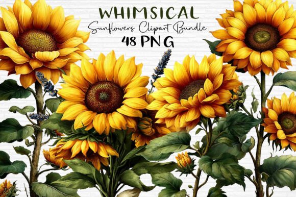 Download Watercolor Sunflowers Clipart Bundle PNG - Flowers Collection