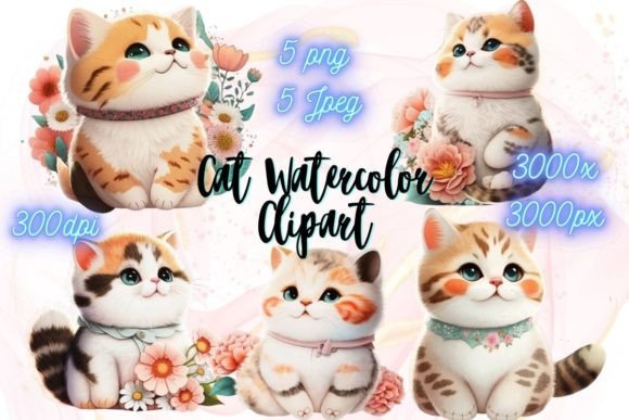 Download Cat &amp; Flowers Watercolor Stickers - Flowers Collection