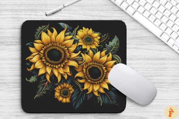 Download Tribal Art Large Sunflowers Mouse Pad - Flowers Collection
