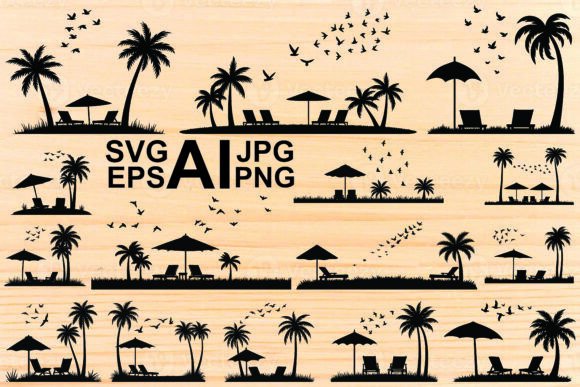 Download Silhouette Beach Chair Palm Trees Vector - Beach chair Collection