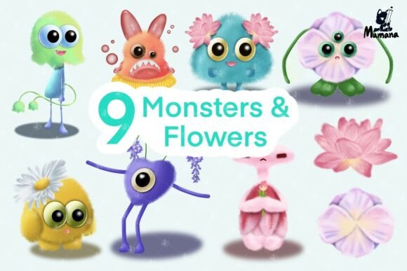 Download 9Monsters &amp; Flowers Digital Art, Sticker - Flowers Collection