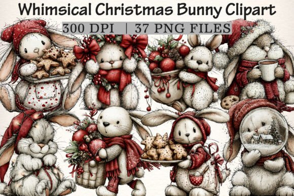 Download Whimsical Christmas Bunny Clipart - Christmas bunny Collection